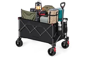 SONGMICS hopfällbar handkärra, handkärra, 150 L, lastkapacitet upp till 150 kg, trädgårdsvagn, campingvagn med handtag, 4 avtagbara hjul, platsbesparande, utomhus, trädgård, bläcksvart GFW115B01
