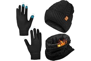 Chumix Hommes Femmes Hiver Chaud Bonnet Gants Tactiles Écharpe Tricoter Ensemble, Ensemble Bonnet Echarpe Gant Homme Chauds d'hiver 3en1 pour les cadeaux de Noël/Anniversaire/Nouvel An