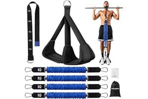 ALongSong Elastique Musculation pour Tractions avec 4 Bandes Elastique de Résistance 80-320Lbs d'Aide Traction, Pédale de Soutien, Réglables Hauteur pour Entraînement Pull Up Gym