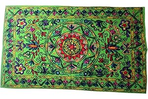 Original Kikan Arazzo indiano da appendere alla parete, rettangolare, floreale, Suzani, ricamato, in cotone, etnico, boho (verde)
