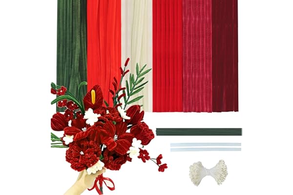 300 Pièces Cure-Pipe Multicolores en 6 Couleurs, Fil Chenille, Loisir Creatif, Pipe Cleaners Flower pour Projets d'Art et de Bricolage (Thème Rouge, Vert, Rose)