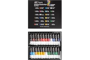 Elan Juego de pintura acrílica profesional de 12 ml, 24 colores ricos, no tóxica para lienzos y manualidades