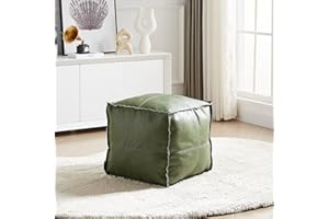 Louis Donné Pouf Ottoman Cover,Unstuffed Pouffe Ottomans, Handmade Faux PU Leather Moroccan, Footstool, 45cm Square Ottoman Foot Rest for Living Room, Floor Chair for Balcony Office Indoor, Green…
