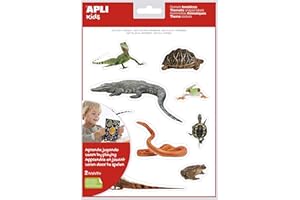 APLI Kids 17632 - Sac de gomets, 2 feuilles, Reptiles et amphibiens - réalistes