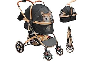 YITAHOME Wózek dla zwierząt, 3 w 1, składany jednym kliknięciem, dla kota i psa, z odpinanym nosidełkiem, koszem, uchwytem na kubek, odpinaną wiszącą torbą, fotelik samochodowy, czarny