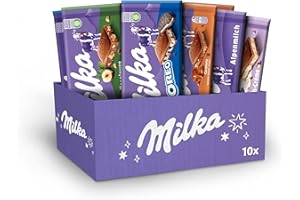 Milka Selection Box 1 kg I 10 Schokoladentafeln á 100g I 5 verschiedene Milka Sorten I inkl. Alpenmilch, Alpenmilchcréme, Haselnuss, Karamell, OREO I Tafelschokolade Geschenkbox I Schokoladen Geschenk