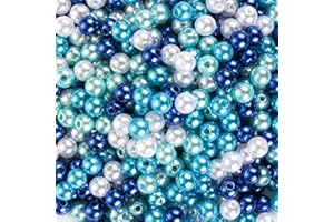 Naler 500pcs Pearl Beads for Craft, Round Glass Art Pearls, Size 6mm Charms for Art Craft Decorations Jewelry Making DIY, 4 Colors (Blue Series)
