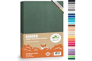 ‎LEEVITEX Premium Kinder Spannbettlaken leevitex® | 1er Set | Für Babybett & Kinderbett 70 x 140 cm | 100% hochwertige Mako-Jersey-Baumwolle - 170 g/m² | Öko Tex geprüft | Dunkelgrün