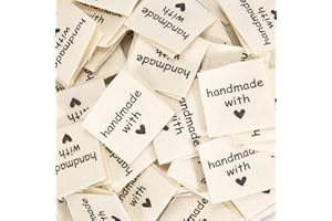 HOLEMZ Stoff Labels Tags 100 Stücke Handgemacht Kleider Etiketten Nähen DIY Dekoration Handmade mit Liebe Gewebte Gefaltete für Pullovern Socken Handschuhen