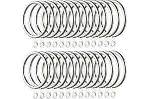 Fippy 60 sztuk pierścieni do zasłon i haczyków, metalowe pierścienie do zasłon, pierścienie do zawieszenia, średnica wewnętrzna 38 mm, do zasłon i prętów