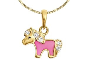 CLEVER SCHMUCK -SET Or Pendentif petit poney ROSA, beaucoup de zircones en argent(925) et chaîne avec Gold-cristaux de Swarowski, Or Argent sterling, Zirkonia