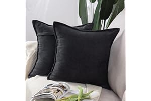 Madizz 2 Pezzi Federe Corto Ciniglia Copricuscini Morbido Decorativo Fodere per Cuscino Lusso Stile per Divano Camera da Letto Nero Quadrate 45x45 cm