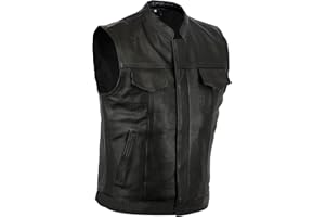 TEXPEED Turin Mens Real Full Grain Leather Sons of Biker Waistcoat Vest Cut - SOA Genuine Motorcycle/Motorbike Quality Zipped Pockets - 4XL