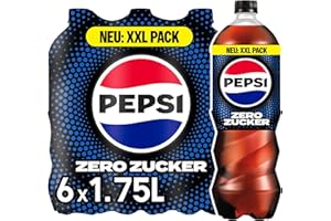 ‎PEPSI Pepsi Zero Zucker, Das zuckerfreie Erfrischungsgetränk von Pepsi ohne Kalorien, Koffeinhaltige Cola in der Flasche, EINWEG (6 x 1.75 l)