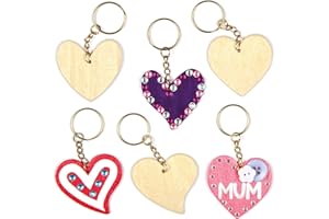 Baker Ross Kit Llaveros de Madera Corazón (pack de 8) Para niños para pintar y decorar, multicolor