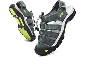 ZYLDK Męskie sandały turystyczne sporty na świeżym powietrzu lato plaża rybak skórzane sandały regulowane chodzenie zamknięte palce pasek Trekking Casual oddychające antypoślizgowe buty sportowe