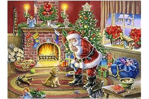 Bimkole 5D Diamond Painting DIY Kits Père Noël, Sapin de Noël Chien Broderie Diamant Kits De Broderie Au Point De Croix Strass Rond Résine Peinture Décor à La Maison (30x40 cm)