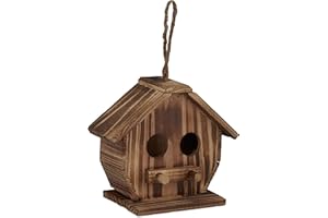 Relaxdays Casetta per Uccelli Decorativa, Legno Bruciato, da Appendere, Decorazione Casa Outdoor & Giardino, Naturale