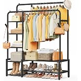 SONGMICS Coat Rack Open Wardrobe with 7 Shelves Hanging Bar | PATAYE Collection HSR182B01 Metal Frame for Bedroom, Living Roo