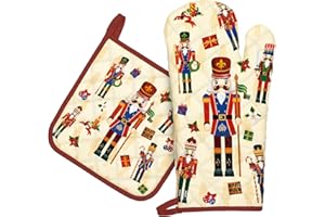 Arquiel Guanti Da Forno Presina Set Di 2 Natale, 100% Cotone Addensare Guanti Da Forno A Microonde, Presine Da Cucina Morbida Resistenti Al Calore Per Arrostire, Cuocere(Schiaccianoci di Natale)