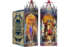 RONSTONE DIY Moonlight Castle Book Nook Kit, Miniature Dollhouse Booknook Kit, 3D Wooden Puzzle Bookend Bookshelf Insert Decor with LED Light for Teens and Adults Collection and Decoration