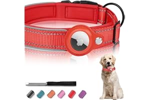 MouYou Airtag obroża dla psa, Airtag wyściełana nylonem, regulowana, odblaskowa obroża dla dużych / średnich/małych psów (rozmiar XL, czerwona)