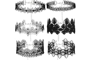 Andibro 6Pcs Black Choker Necklace, Tattoo Choker Necklace Black Choker Set 2000s Goth Lace Choker Set Old School Punk Necklace for Masquerade Halloween Parties