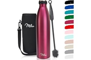Milu Edelstahl Trinkflasche 350ml 500ml 750ml 1L 1,5L Thermosflasche, Isolierte Wasserflasche, Auslaufsichere Isolierflasche doppelwandig, Kohlensäure geeignet – inkl. Reinigungsbürste (Berry, 750ml)
