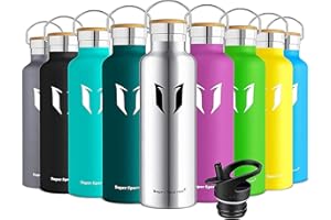 Butelka na Wodę Super Sparrow - Butelka ze Stali Nierdzewnej - Podwójna ścianka izolowana Próżniowo - Standardowa Butelka Na usta - Bez BPA - Idealna Jako Butelka Sportowa - 2 Pokrywki (500ml)