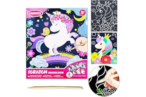 YUNHENTONG Scratch Art Bambini, Immagini da Graffiare, Scratch Art Bambini Set, Scratch Art for Kids, Unicorni da Colorare, Scratch Art, con Penna in Legno Scratch Art Paper per Bambini