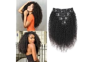 EINbeauty Kinky-Curly Extension Clip Capelli Veri 120g 8pcs Clip ins Neri Naturali Remy Kinky Curly Clip ins Curly Capelli Brasiliani Human Hair Extensions Capelli Clip 18 pollici