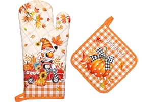 Arquiel Guante De Horno Agarraderas Gnomo de Otoño 2PCS, Algodón Guante De Cocina Resistente Al Calo Grueso Seguro para Cocinar, Hacer Barbacoas Microondas Y para La Chimenea Regalo