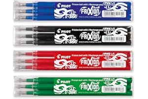 Piloto Frixion Ball Rollerball - 4 Ersatzminensets 3 Piezas en Azul, Negro, Rojo, Verde