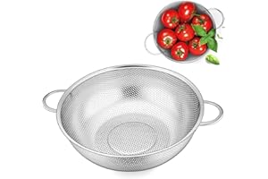 Ruikcoll Passapasta in acciaio inox, scolapasta con manici, cestello sopra, per scolare pasta, verdura e frutta, riso, lavabile in lavastoviglie, 1 pezzo, Ø 22 cm, lishuixicailan12
