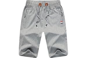 JustSun Mens Shorts Casual Sports Joggers Shorts with Elastic Waist Zipper Pockets