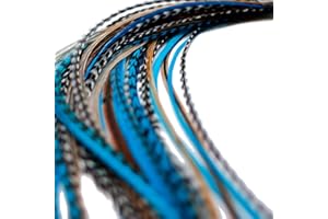 ONE FINE DAY FEATHERS 10 extensions de cheveux en vraies plumes XXL + anneaux/boucle 28-33cm (Blue Naturals)