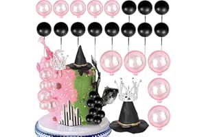Xsstarmi 22 Pack Witch Crown Cake Topper Decorations Black Pink Balloons Cake Pick for Magic Witch Wizard Theme Baby Shower Birthday Halloween Party Cake Decorations Supplies
