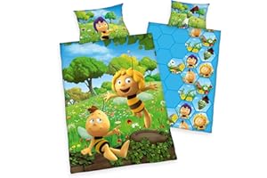 Arle-Living 3 TLG. Baby Bettwäsche Set mit Wende Motiv: Biene Maja - Die Honigspiele - Renforcé 100x135 cm + 40x60 cm + 1 Spannbettlaken 70x140 cm (Honigspiele)