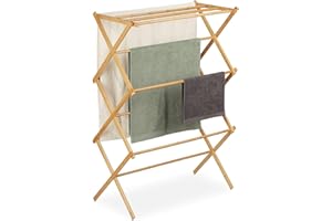 ‎RELAXDAYS Relaxdays Wieszak na ręczniki, z bambusa, składana suszarka stojąca, z 11 drążkami na 6 poziomach, wys. x gł.: 106 x 74 x 36 cm, kolor naturalny