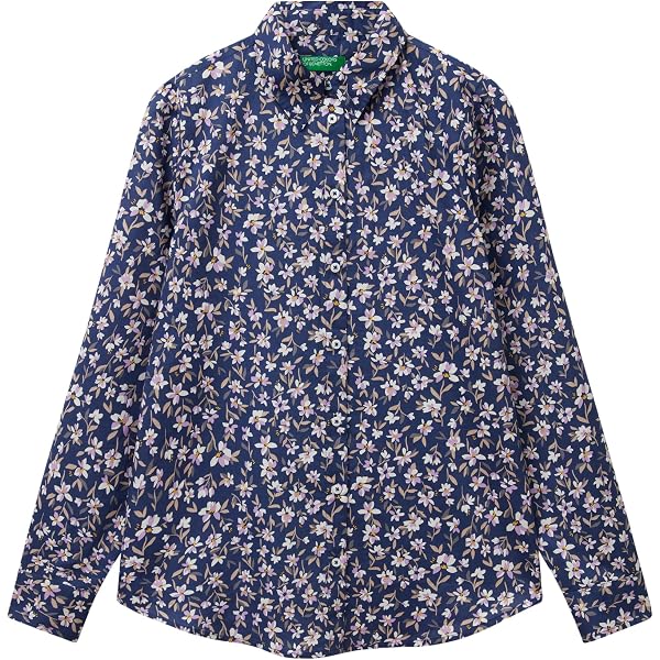 United Colors Of Benetton Damen-Hemd – Langarm, Allover-Print, Viskose, Größe M