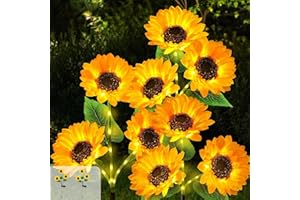 AOFONCHY 2Piezas Luces Solares Girasol Impermeable Lámpara Solar en Forma de Flores Exterior, 2 Modos Luz Solar Decorativa para Navidad Jardín Balcón Terraza Caminos