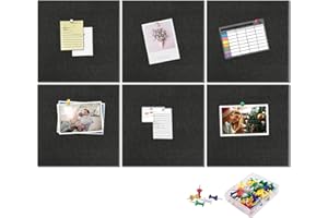 Yoillione Tablero de Corcho Autoadhesivo, 30x30 cm, 6 Piezas de Tableros de Fieltro Cuadrados, Tablones de Anuncios con 30 Chinchetas para Oficina