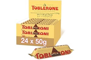Toblerone - Barre au Chocolat au Lait, Miel, Nougat et Amandes - Format Familial - Présentoir de 24 barres (50 g)