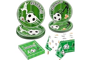 QUERICKY Decorazioni per feste di calcio per 20 ospiti, set da tavola include piatti di carta da calcio, tovaglia da calcio, tovaglioli, per tema sportivo festa di compleanno, baby shower decorazioni per feste