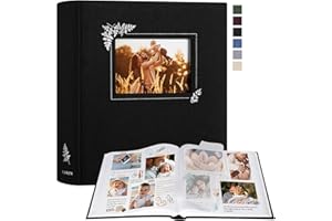 Lanpn Album fotograficzny do scrapbookingu, Duży Album lniany Projektowanie okien, 100 białych stron z pergaminowymi przekładkami na zdjęcia 9x13cm 10x15cm 13x18cm (30x33,5cm, czarny)