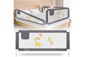 Wholede 200CM Barrera Seguridad Cama, Barra para Niños, Barandilla de Protección contra Caídas, Altura Ajustable, Tipo de Cama Universal (1 Lado)