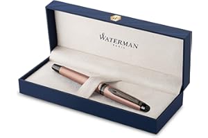Waterman Expert Fountain Pen | Metallic Rose Gold Lacquer with Ruthenium Trim | Fine PVD Coated Stainless Steel Nib | Blue Ink | With Gift Box