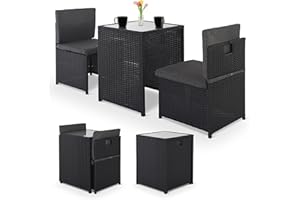 ‎MACOSHOPDE BY MACO MÖBEL Raburg Balkonmöbel-Set, Polyrattan, Gartenmöbel 3-tlg. inkl. Kissen, Balkonmöbel kleiner Balkon, Tisch mit 2 Stühlen, zusammen schiebbar, kleines Balkonset platzsparend, Hannah, Grau/Schwarz