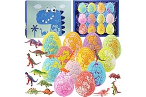 SUNXBUK Bombes de Bain Enfants 12 Pcs,Boule de Bain avec Dinosaure Surprise,Jouets Bain Moussant Enfant,AnniversairePâques Halloween Noël Cadeau pour Filles Garçons