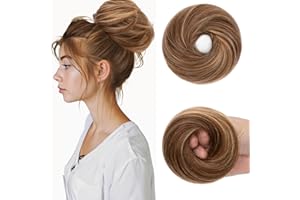 Benehair Hair Pieces for Women Messy Bun Real Hair Ponytail Extension Accessories Donut Straight Scrunchies #4/27 Medium Brown Mix Dark Blonde 25g